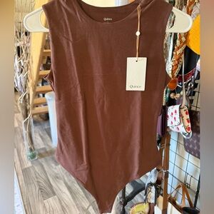 Quince Organic Cotton Square Neck Bodysuit Brown S NWT